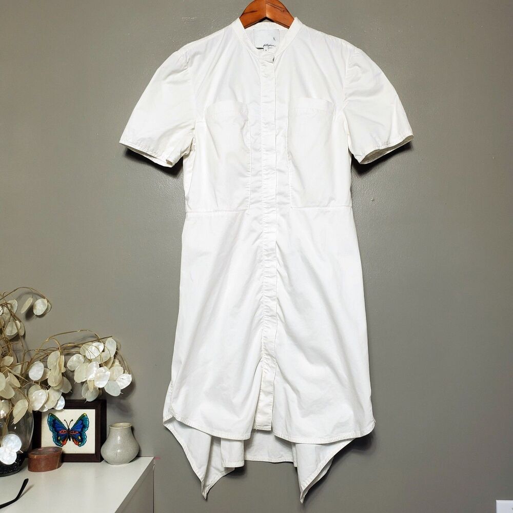 3.1 Phillip Lim Flirt Pintucked Utility Shirt Dress Size 6 White Cotton READ